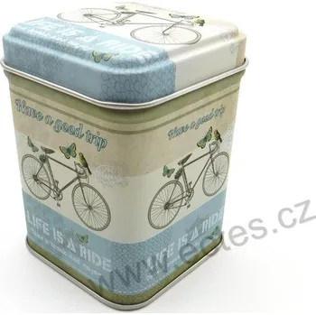 Dóza na potraviny BICYCLE plechová dóza na čaj 7422 cyklistické kolo s motýlkem a nápisem "life is a ride"