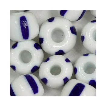 Dětské navlékací korálky Preciosa rokajl 1. jakost bílé s modrými pruhy