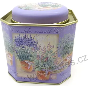 Dóza na potraviny LEVANDULE 3068 kreslené bylinky v květináčích, fialový podklad