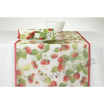 ubrus IHR STRAWBERRY papírový běhoun na stůl červené jahody s lístky a květy