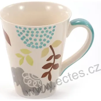 ChaCult OLE keramický hrnek s kresleným šedým slonem, listím a tečkami 300ml