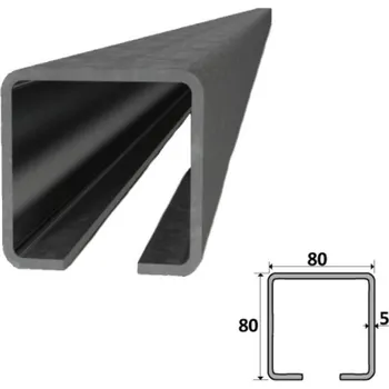 C80 - černý nosný velký C profil 80x80x5 mm pro samonosné posuvné brány - 1-metrový kus C80 černý nosný velký C profil 80x80x5 mm pro samonosné posuvné brány, délka 1 m