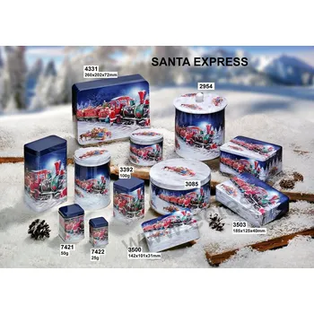 Dóza na potraviny SANTA EXPRESS plechová dóza 2954 vánoční vlak se Santou a dárky