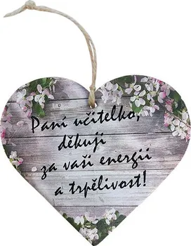 Bohemia Gifts Dekorační dřevěné srdce 12 cm pro paní učitelku