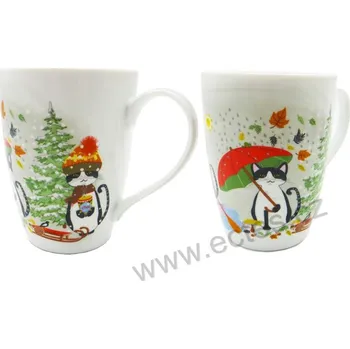 ChaCult MARO porcelánový hrnek černobílá kočka a 4 roční období 350ml