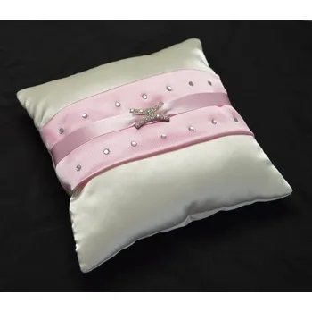 Dekorativní polštářek Šatoli.cz Champagne-růžový polštářek pod prstýnky se štrasovou sponou