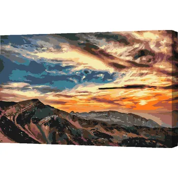 Malování podle čísel - Západ slunce nad horami Velikost: 40x60cm, Rámování: Pouze srolované plátno