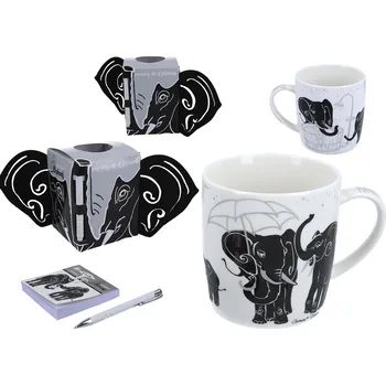 Carmani® Carmani - Porcelánová hrníček "Sloní hra III" se zápisníkem a propiskou - 460 ml