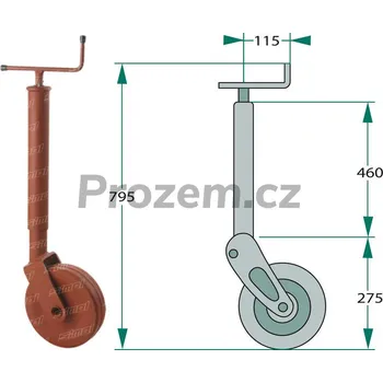 Přívěs k motorovému vozidlu Opěrné kolo 220 x 60 mm, O trubky 60 mm, zdvih 210 mm, podpěrné kolo