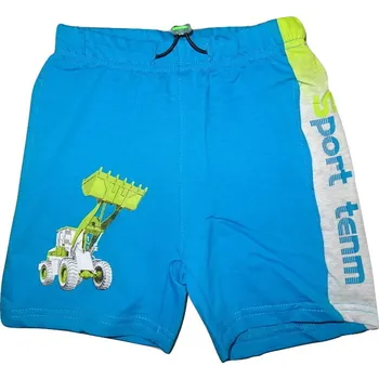 Chlapecké modré bavlněné kraťasy se zeleným nakladačem. 128