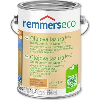 Lak na dřevo 2,5 l Remmers Olejová lazura [eco], pinie/modřín (Vodou ředitelná středněvrstvá lazura na bázi obnovitelných surovin pro dřevo v interiéru a exteriéru vhodná i na úly)