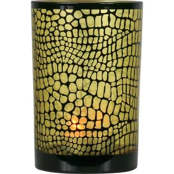 Svícen Hnědo černý skleněný svícen Croco na čajovou svíčku L - 12*12*18cm