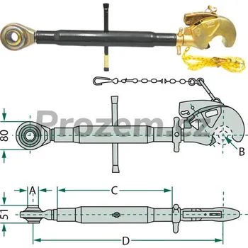 Zahradní traktor Třetí bod se záchytným hákem M36x3mm (675-950mm), Kat. 2-3 (CBM)