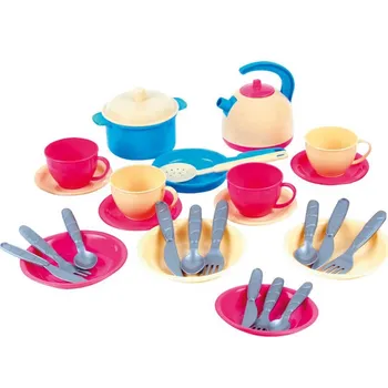 nádobí do dětské kuchyňky BINO Set plastové nádobí s příbory 30 ks barevné