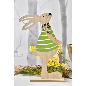 Velikonoční dekorace Dřevěný zajíc s vajíčkem 36,5 cm, zelený (118749 015 BND-0051-19 zajíc s vajíčkem)