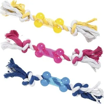 Hračka pro psy kost s lanem 9 cm, různé barvy