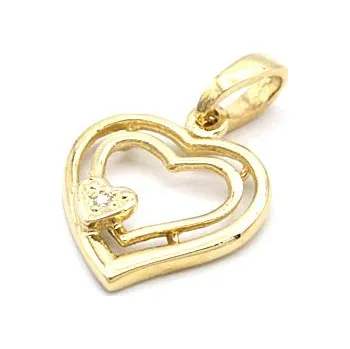 Přívěsek B&B Goldinvestic Zlatý přívěsek srdce dvojité se zirkonem 0,93g Žluté zlato Žlutá