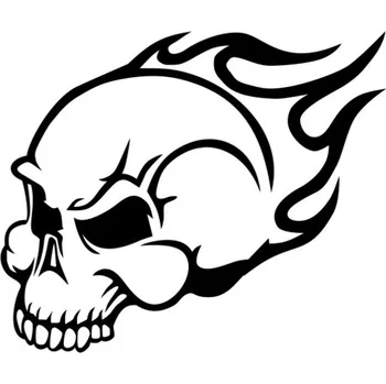 Samolepicí dekorace na vozidlo Samolepka lebka s plameny na auto a motorku, tuning nálepka (5220)