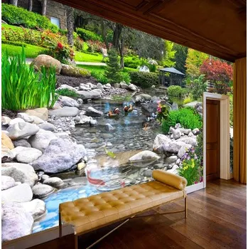 Tapeta Solution Media 3D tapeta - Zahradní jezírko MU1316 2 - Voděodolná hedvábná tkanina - Textilní tapeta lesklá - 200g/m2