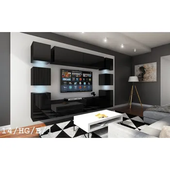 Obývací stěna Ral Obývací stěna FRANCE 7, 256 cm - Černý lesk