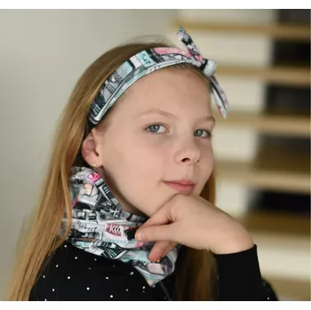 Čelenka set čelenka + nákrčník v šedo-růžovém vzoru