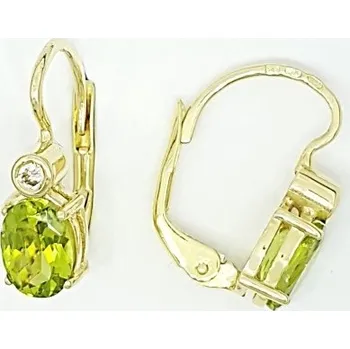 Náušnice Zlaté náušnice s diamanty a přírodním olivínem, žluté zlato, briliantové náušnice ze zlata VE 146