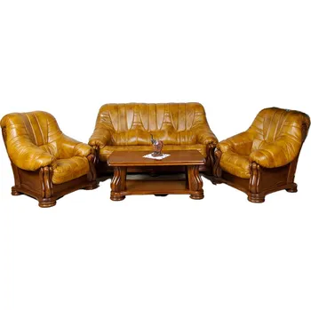 Sedací souprava Nábytek Chodura Kožená sedací souprava Felicie - zlatá dřevo 110x210x110 žlutá