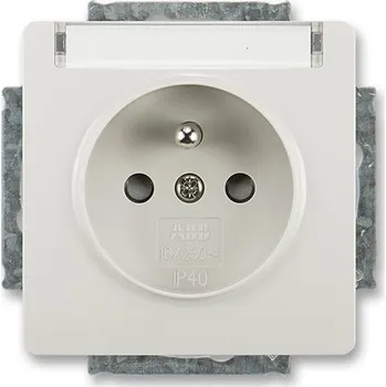 Stavebniny ABB 5518G-A02352 S1 Swing®, Swing®L Zásuvka jednonásobná s ochranným kolíkem, s clonkami, s popisovým polem, světle šedá