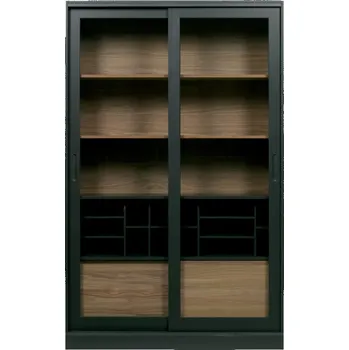 Knihovna WOOOD Černá borovicová vitrína Arthur 200 x 125 cm