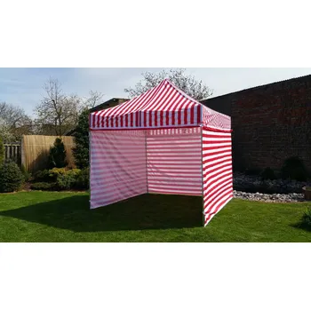 Zahradní stan Nůžkový stan 4x4 PROFI STEEL + 3 boky, 2 vaky, markýza - 23 barev - Červeno-bílá pruhy