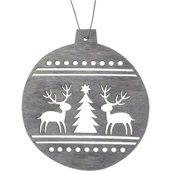 Vánoční dekorace Baňka dřevěná šedá na zavěšení 10 cm