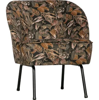 Křeslo WOOOD Černé sametové křeslo Tergi s květinovým vzorem