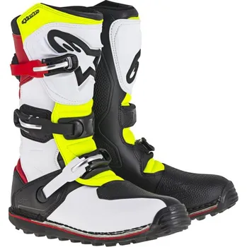 Moto obuv Boty TECH TRIAL, ALPINESTARS (bílá/červená/žlutá fluo/černá) 2026 (Velikost: 44,5)