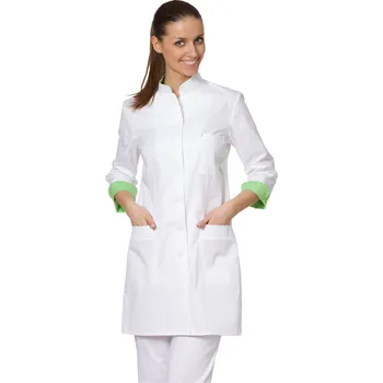 Zdravotnický plášť IREA Plášť ZUZANA fresh Obvod hrudi: 46 | 98-102 cm, Barva: Bílá se zeleným doplňkem | na zakázku