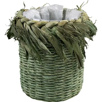 Květináč Zelený květináč pletený z kukuřičných listů - 25*18*27cm