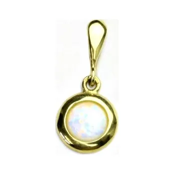 Přívěsek Zlatý přívěsek, žluté zlato, bílý syntetický opál, přívěsek s opálem, P 1471