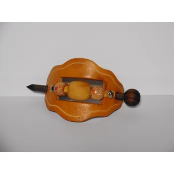 Kožená spona do vlasů s dřevěnou jehlicí č.2 Barva: Žlutá