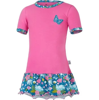 Dívčí šaty Little AngelTunika tenká KR set Outlast tmavě růžová/ tyrkys kvítí 104