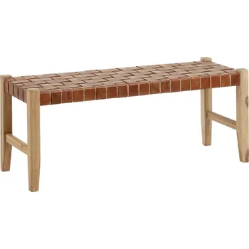 Hnědá kožená lavice Kave Home Calixta 120 cm