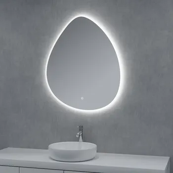 Zrcadlo Besteco Designové Koupelnové LED Zrcadlo AQUA LIGHT 70 x 80 cm, Originální Tvar Kapky, Obvodové Osvětlení, Neutrální Bílé Světlo 4000 K, Dotykový Spínač, Unikátní Estetika