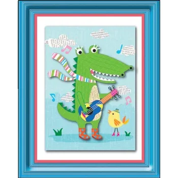 Samolepící dekorace Samolepka 3D obraz krokodýl s kytarou 32 x 25 cm