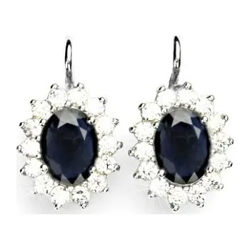 Náušnice Stříbrné náušnice, přírodní safír,čiré zirkony, Kate, NK 1507
