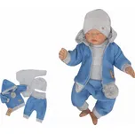 Z&Z 4-dílná pletená soupravička Kabátek, tepláčky, čepička a body Modrá/šedá, vel.56