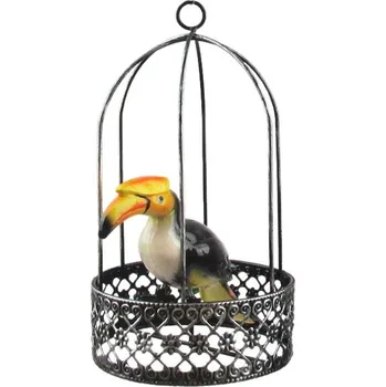 Zahradní dekorace Ptáček v ozdobné klícce 22cm k zavěšení (černobílý) / CH5522