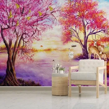 Fototapeta Solution Media 3D tapeta - Olejomalba labuť a strom MU2883 2 - Voděodolná hedvábná tkanina - Textilní tapeta lesklá - 200g/m2