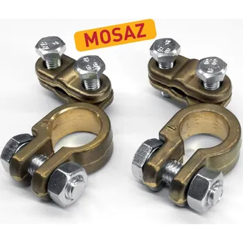 Bateriová svorka-pár. Robustní svorky z kované mosazi, vysoustružená kontaktní plocha pro kvalitní spoj s akumulátorem.