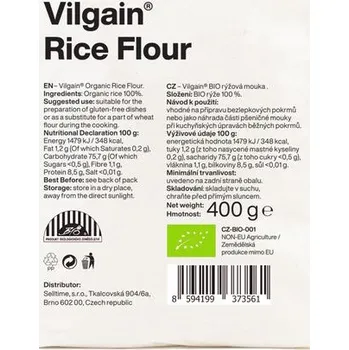 Přisada na vaření a pečení Vilgain Rýžová mouka BIO – 400 g