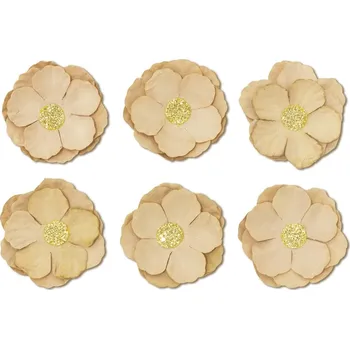 Papírové květiny samolepicí Clematis béžová, 6ks