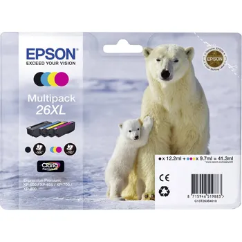 Tiskárna Epson Ink T2636, 26XL originál kombinované balení černá, azurová, purppurová, žlutá C13T26364010