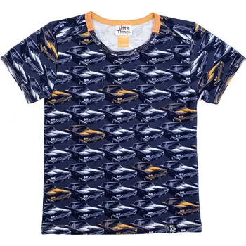 Dětská móda černo-hořčicové bavlněné tričko s potiskem